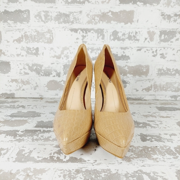 Gianni Bini Croc Print Slip On Tan Leather Platform High Heels V362 - Picture 7 of 12